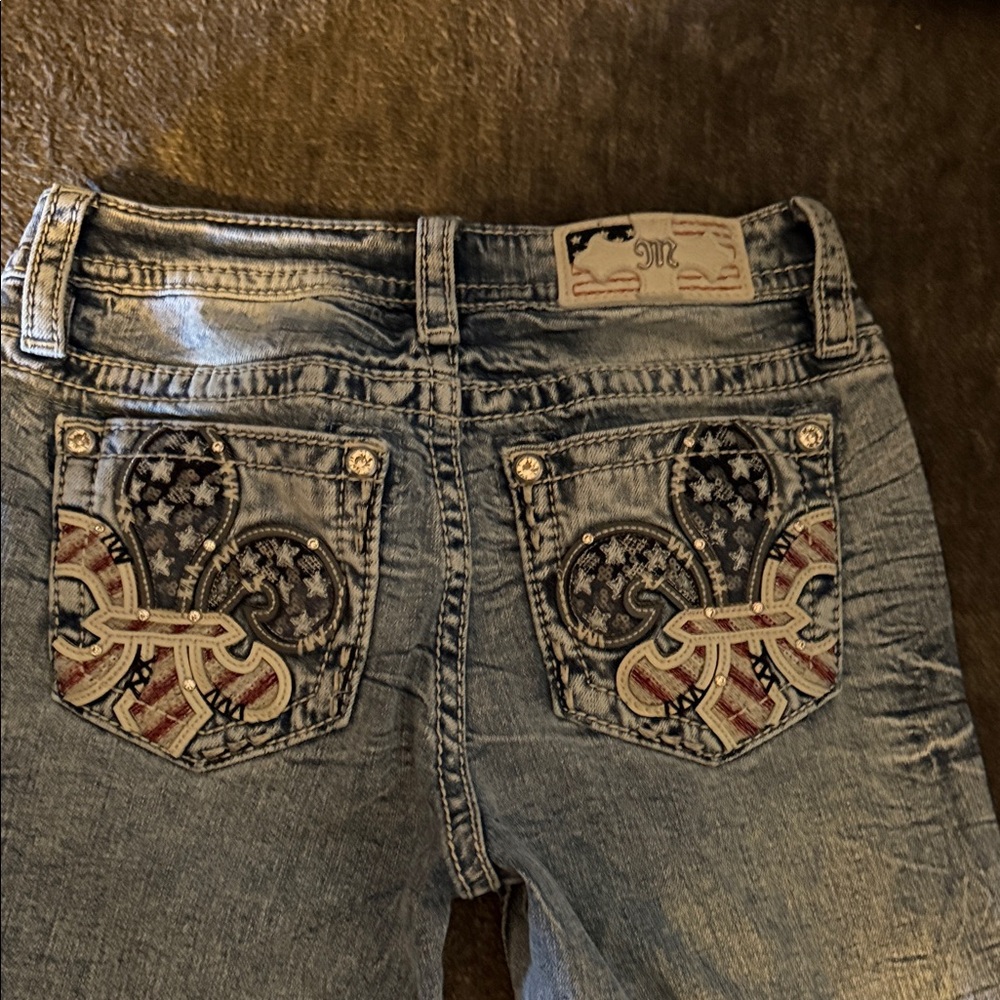 Miss Me Light Blue Boot Cut Jeans with Embroidered Pockets